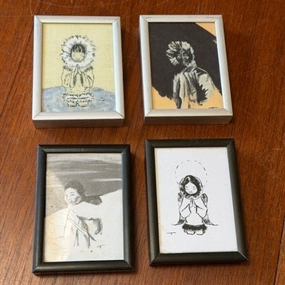 Norm Tibbetts Alaskan Art Framed Miniature Prints Set of 4 Indigenous Sketches